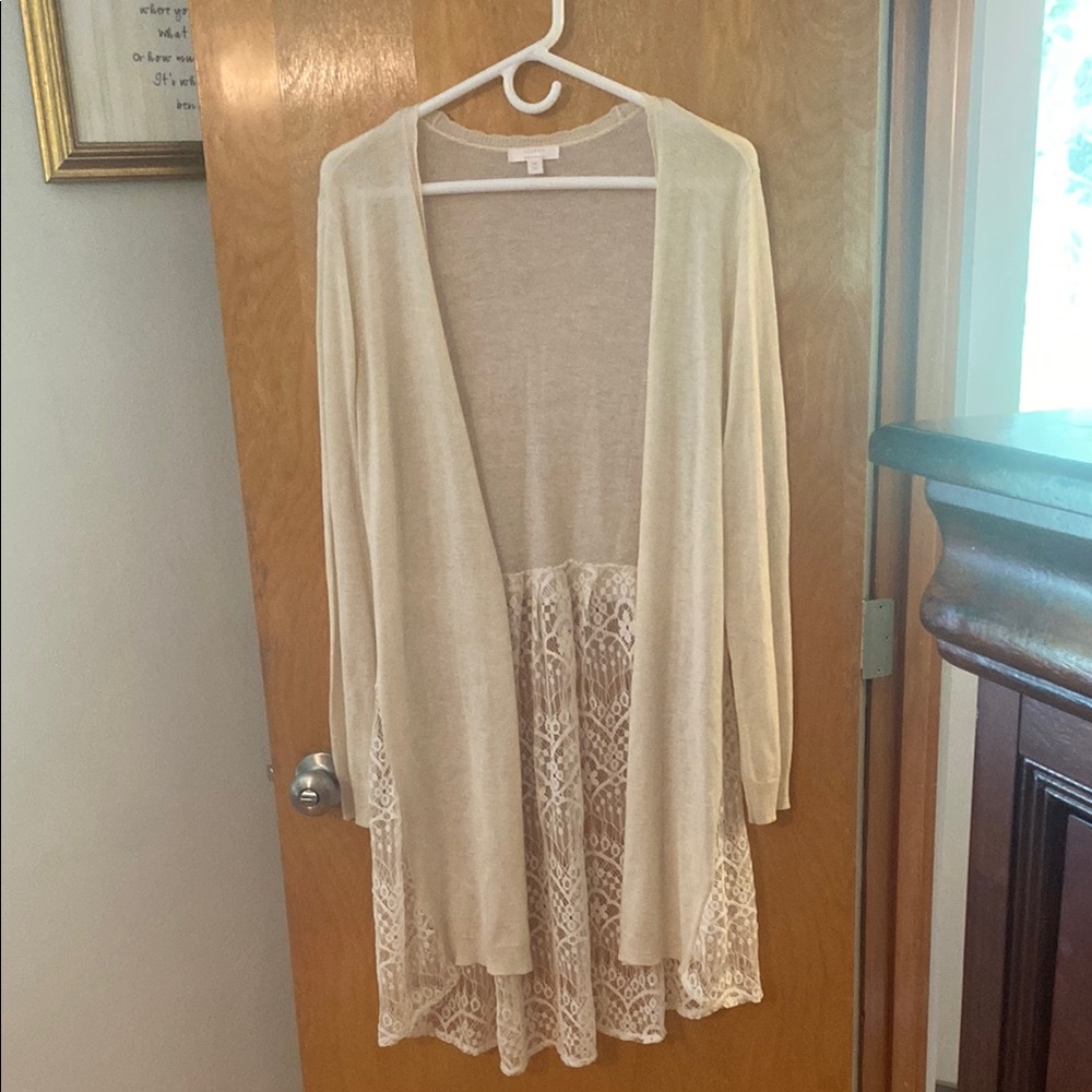 LC Lauren Conrad Cream Lace Detail Cardigan